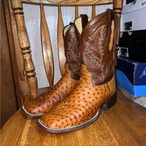 COPY - SIZE 10D TAN SADDLE TONY LAMA FULL QUILL OSTRICH COWBOY/WESTERN SQUARE T…